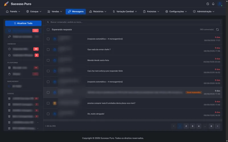 Central de mensagens: perguntas, avaliações e chat das lojas