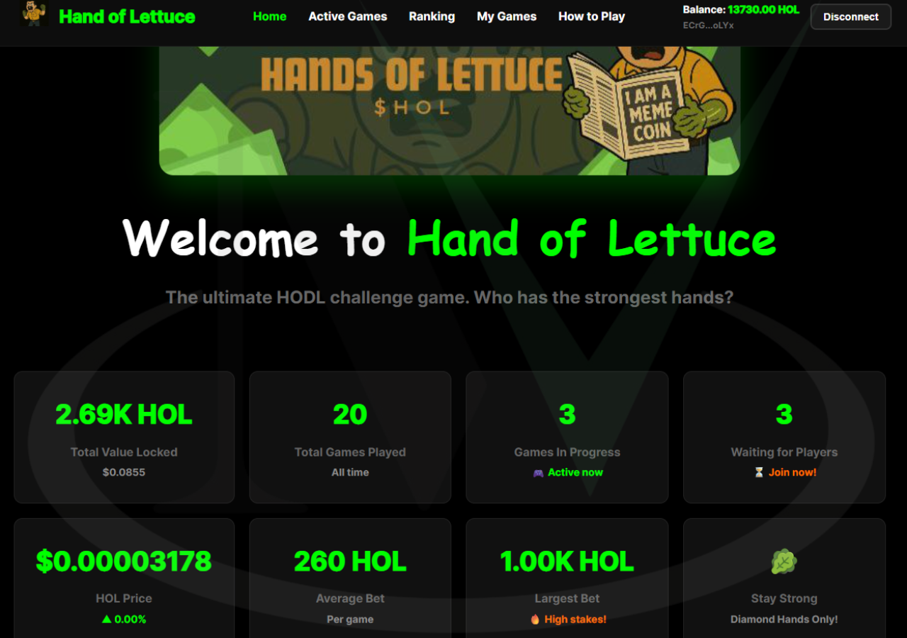 Hand of Lettuce - Jogo Web3 HODL na Solana